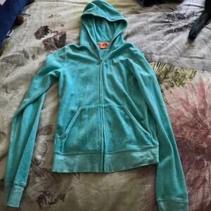 Juicy Couture Size P Terry Cotton Zip Up Hoodie Y2K Vibrant Teal Green